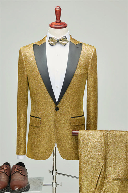 Otto Gold Sequins Peaked Lapel Two Pieces Bespoke Prom Suits