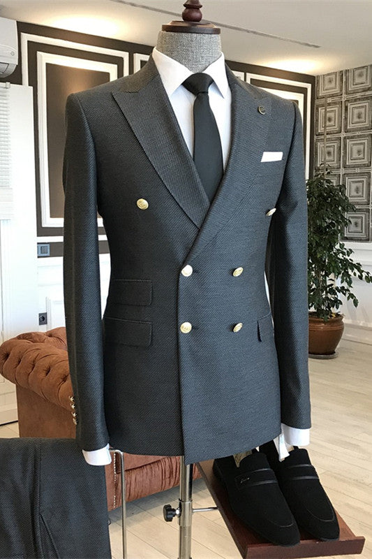 Gene Black Peaked Lapel Double Breasted Bespoke Business Suits