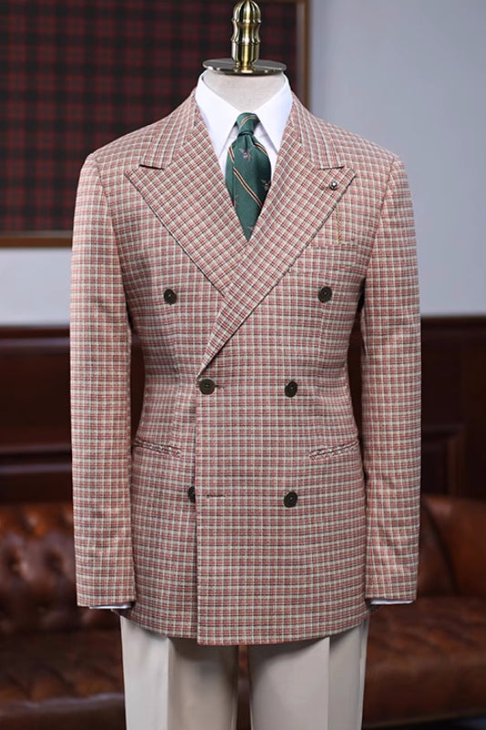 Conrad Generous Rufous Peaked Lapel Double Breasted Plaid Prom Suits
