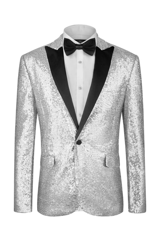 Earl Modern Silvery Peaked Lapel Two Pieces Sequins Men Suits For Prom