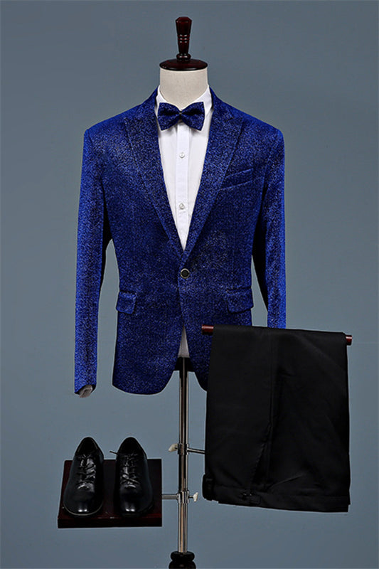 Phelps Royal Blue Peaked Lapel Two Pieces Fashion Sequins Prom Suits