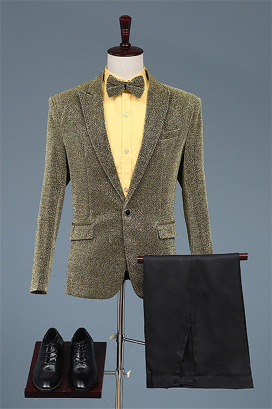 Phil Dark Gold Peaked Lapel Two Pieces Sequins Chic Sequins Prom Suits