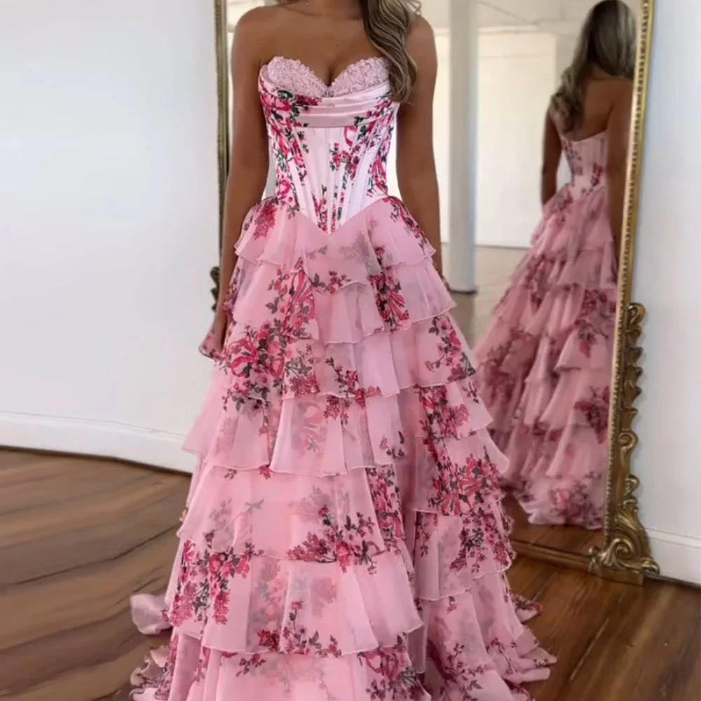 Biztunnel Blush pink strapless corset prom dress - elegant formal gown alternative