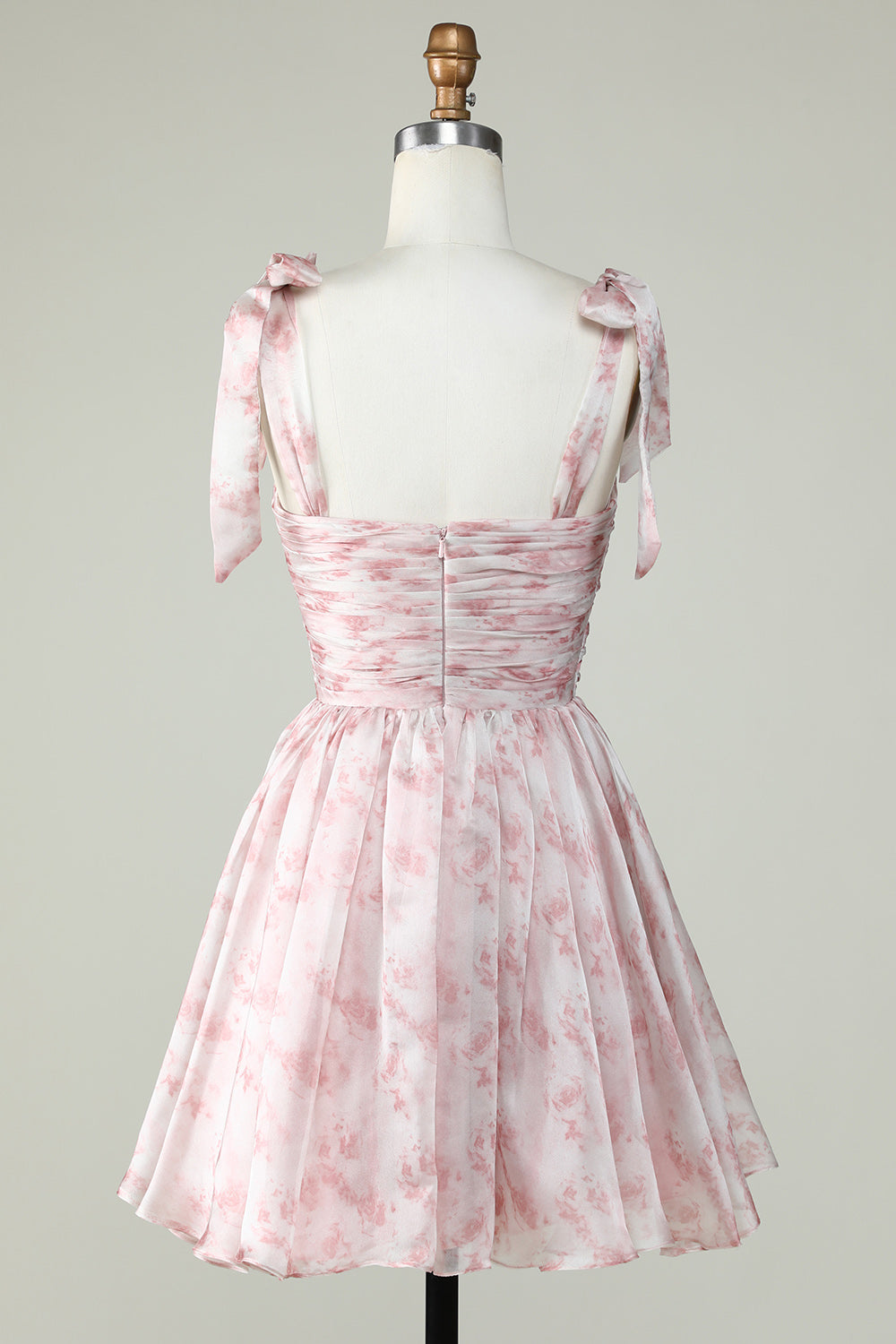 Pink Floral Print A-Line Short Homecoming Dress  BIZTUNNEL