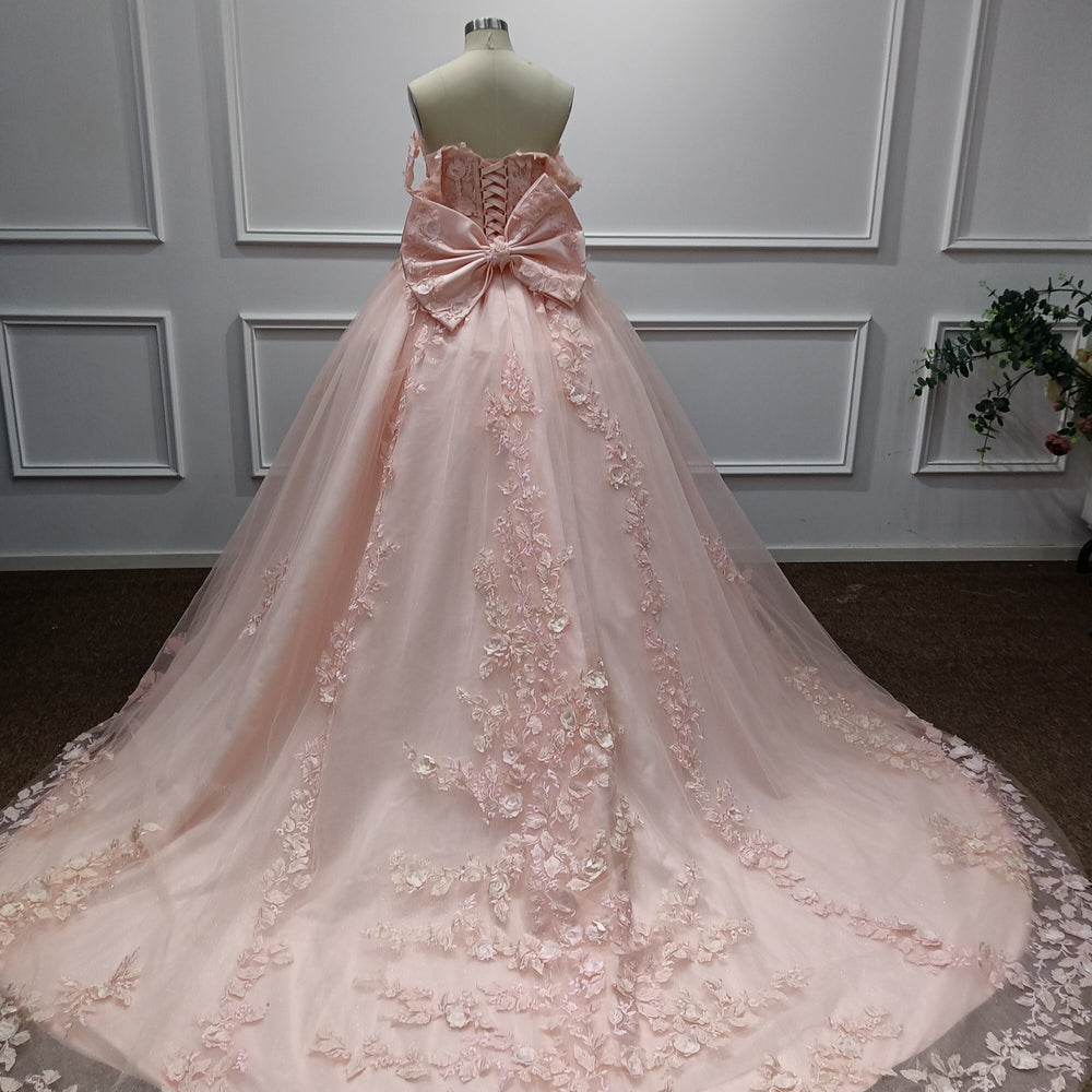 
                  
                    Pink Off-the-Shoulder Applique Ball Gown Evening Dresses with Bow
                  
                