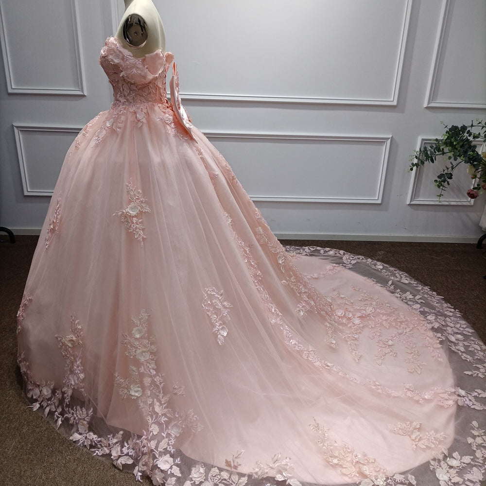 
                  
                    Pink Off-the-Shoulder Applique Ball Gown Evening Dresses with Bow
                  
                