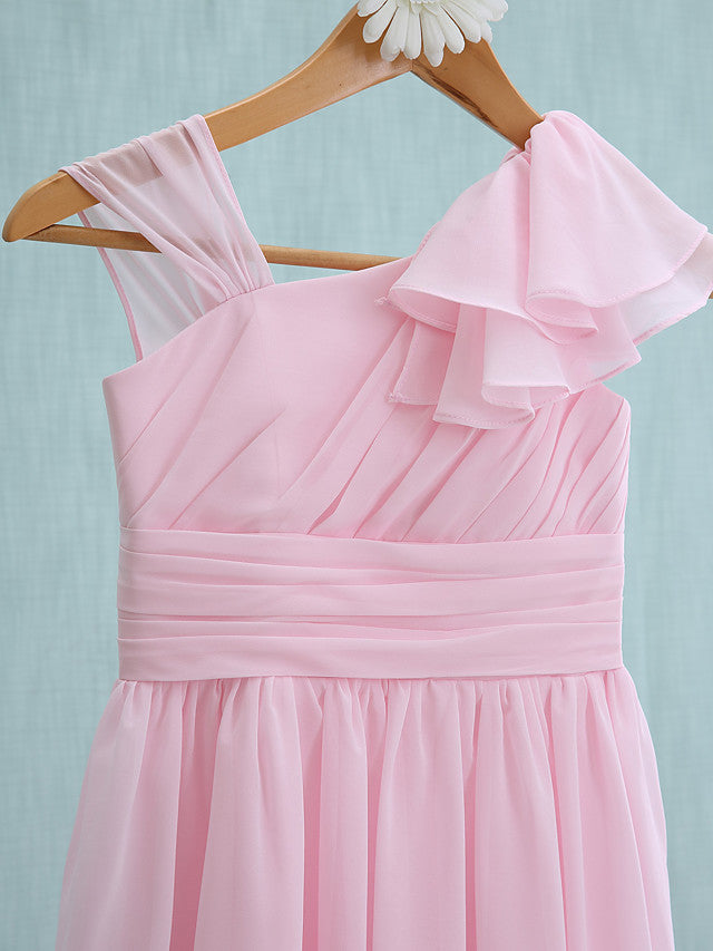 Pink Short Sheath Straps Flower Girl Dresses Chiffon Junior Bridesmaid Dress-BIZTUNNEL
