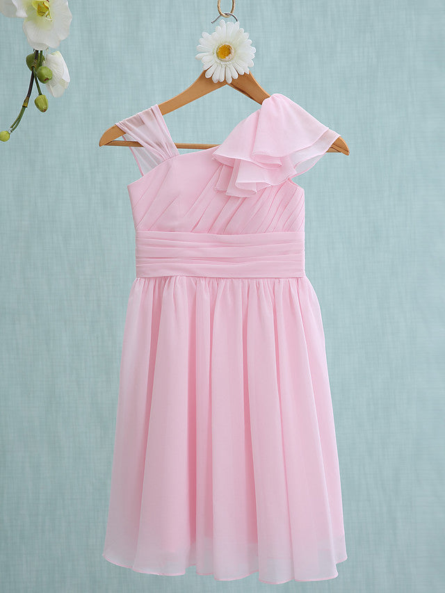 Pink Short Sheath Straps Flower Girl Dresses Chiffon Junior Bridesmaid Dress-BIZTUNNEL