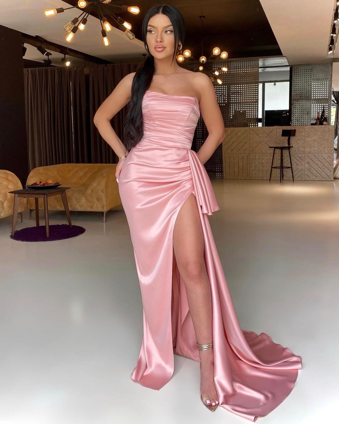 Strapless Long Dark Green Mermaid Evening Dress with Split main image 0