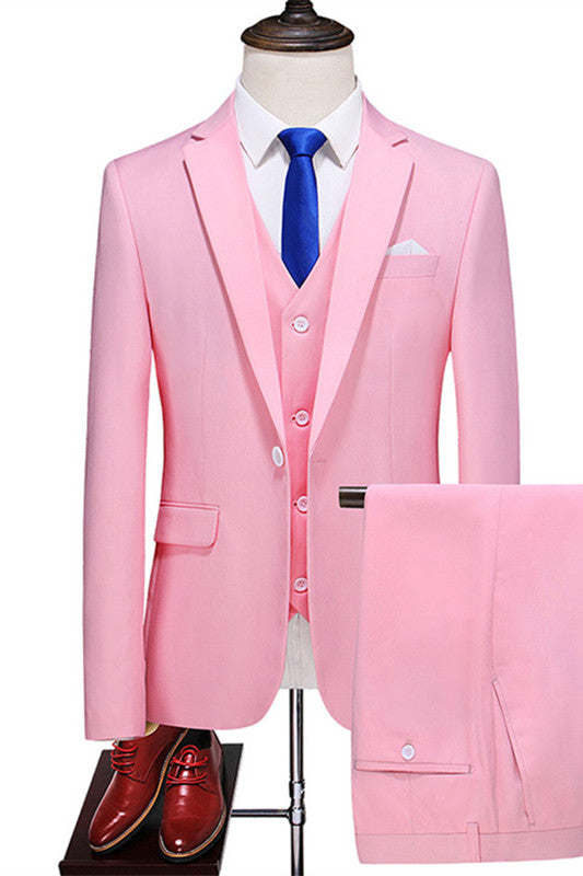 Kevin Pink Three Pieces Notched Lapel Fashion Prom Men Suit