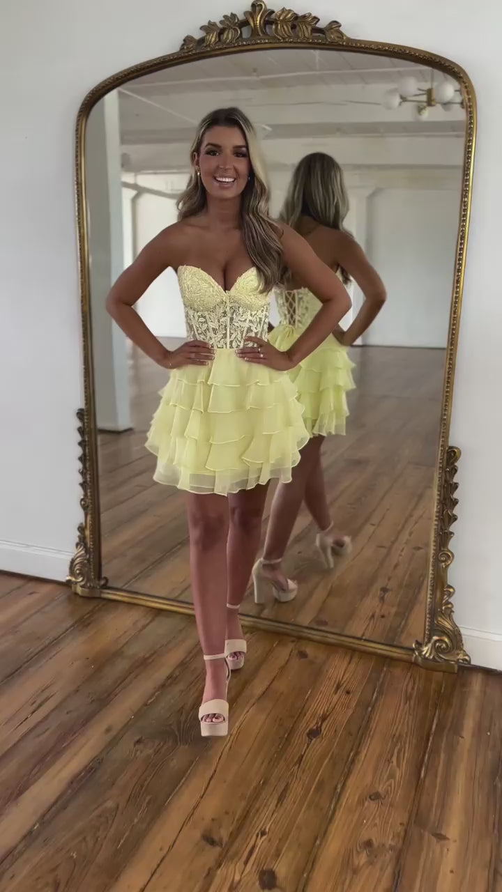Sparkly Pink Corset Strapless A Line Homecoming Dress with Ruffles