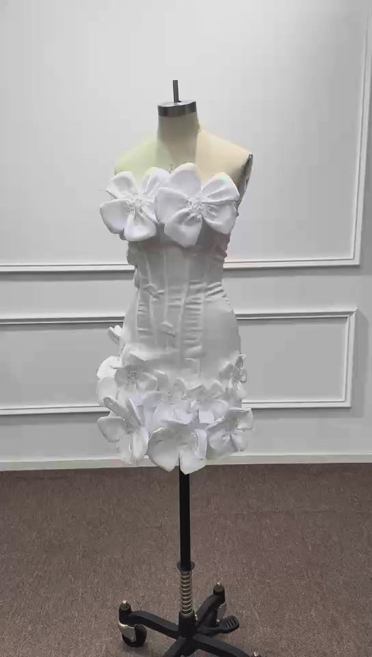 White Strapless Homecoming Dress with 3D Flowers