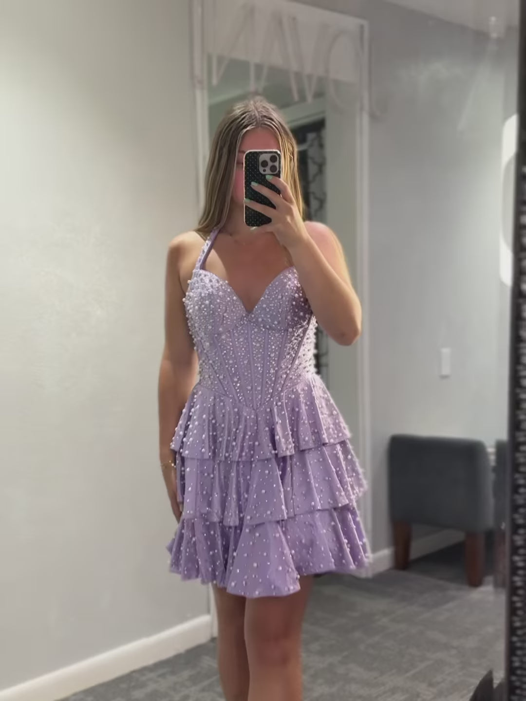 Halter Sweetheart A-line Homecoming Dress with Beaded