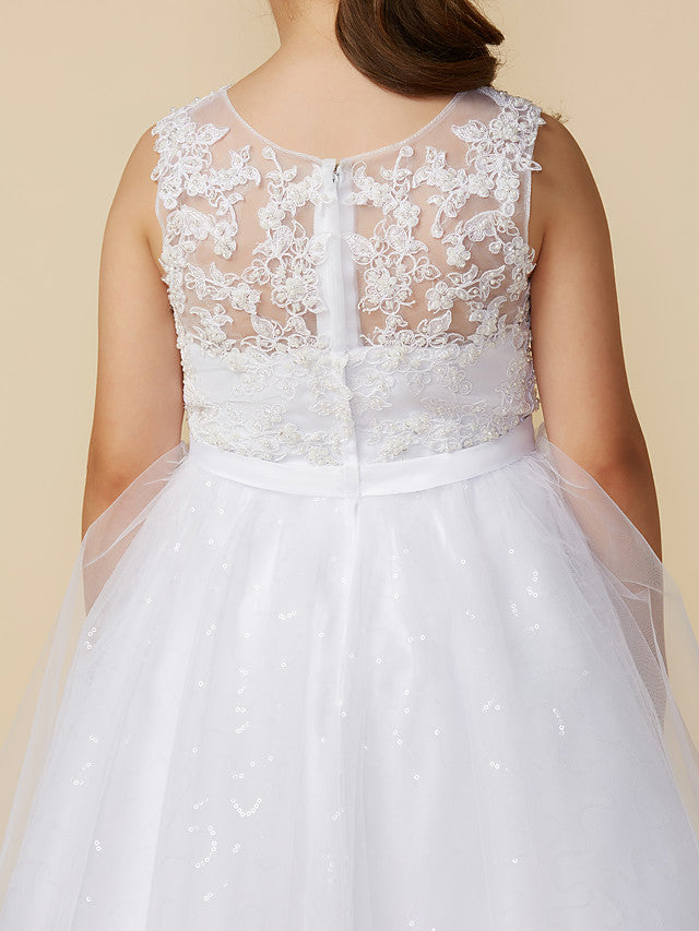 Princess Flower Girl Dresses Ankle Length Lace Tulle Boat Neck First Communion Dresses Princess Flower Girl Dresses Ankle Length Lace Tulle Boat Neck First Communion Dresses