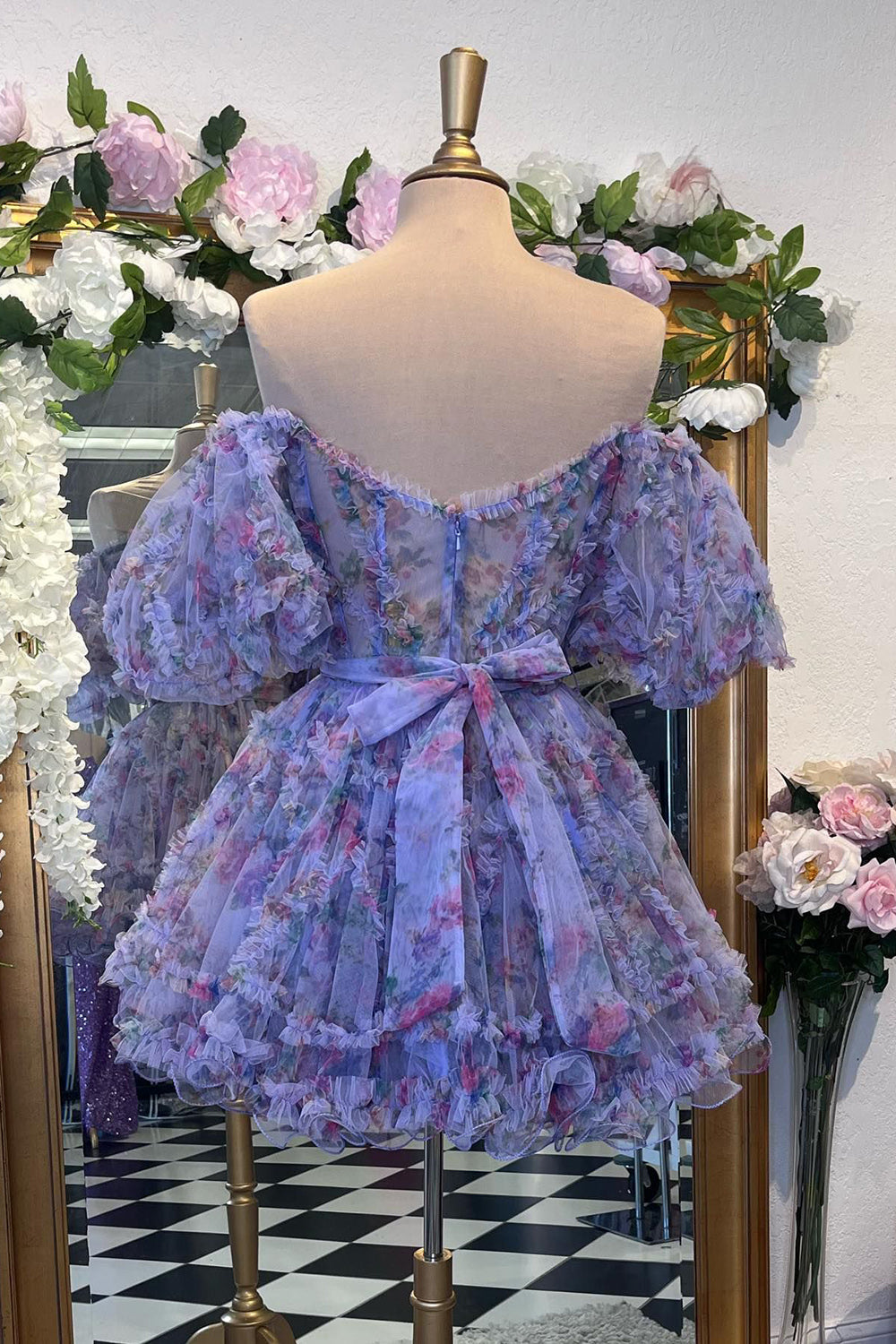 purple floral homecoming dress A-Line Lavender Bloom Mini Homecoming Dress, Lavender / 14