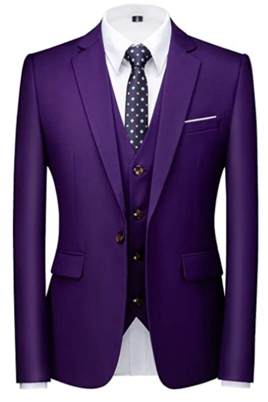 Berton Purple Notched Lapel Close Fitting Three Pieces Prom Suits