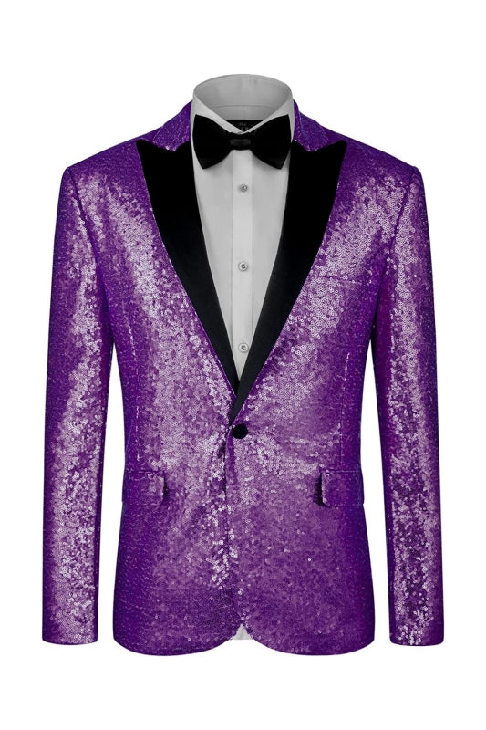 Elmer Bespoke Purple Peaked Lapel Sequins Men Suits For Prom
