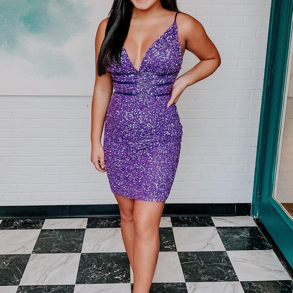 homecoming dresses tight Plunging V-Neck Lace Appliques Short Dress QS2298 See sheer Tight Homecoming Powder Blue Homecoming