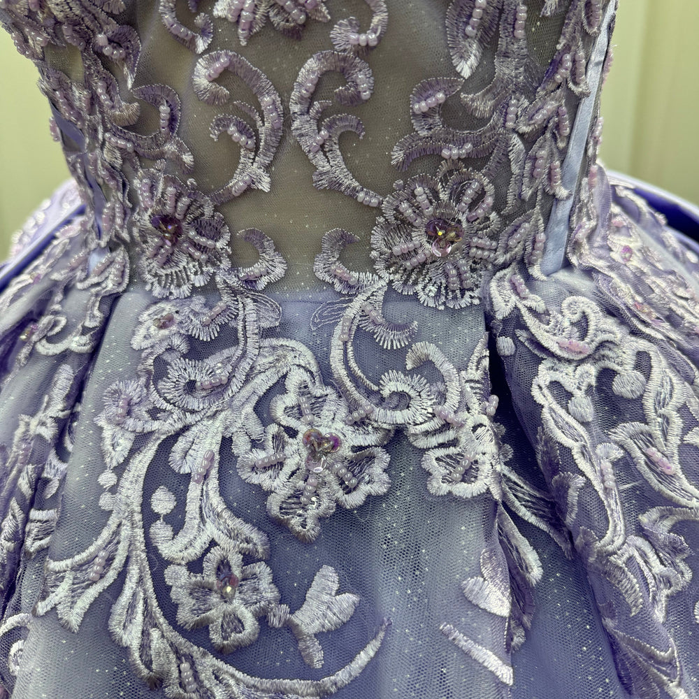 
                  
                    Purple Long Strapless Sequined Ball Gown Evening Dresses with Bow
                  
                