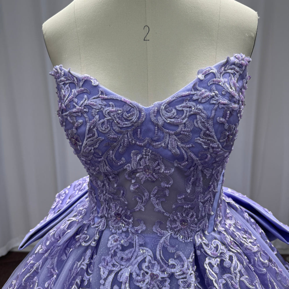 
                  
                    Purple Long Strapless Sequined Ball Gown Evening Dresses with Bow
                  
                