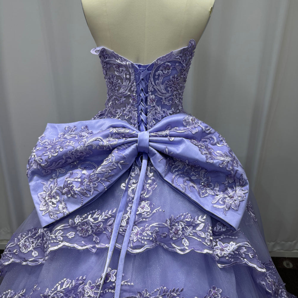 
                  
                    Purple Long Strapless Sequined Ball Gown Evening Dresses with Bow
                  
                