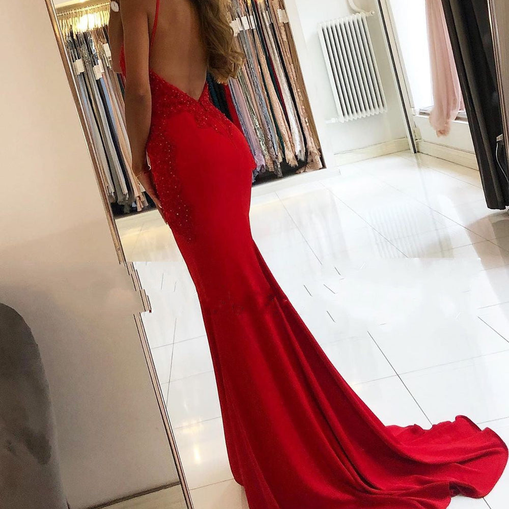 red dress couture backless and an open back tied with a soft sash Atria 6525H sexy red long