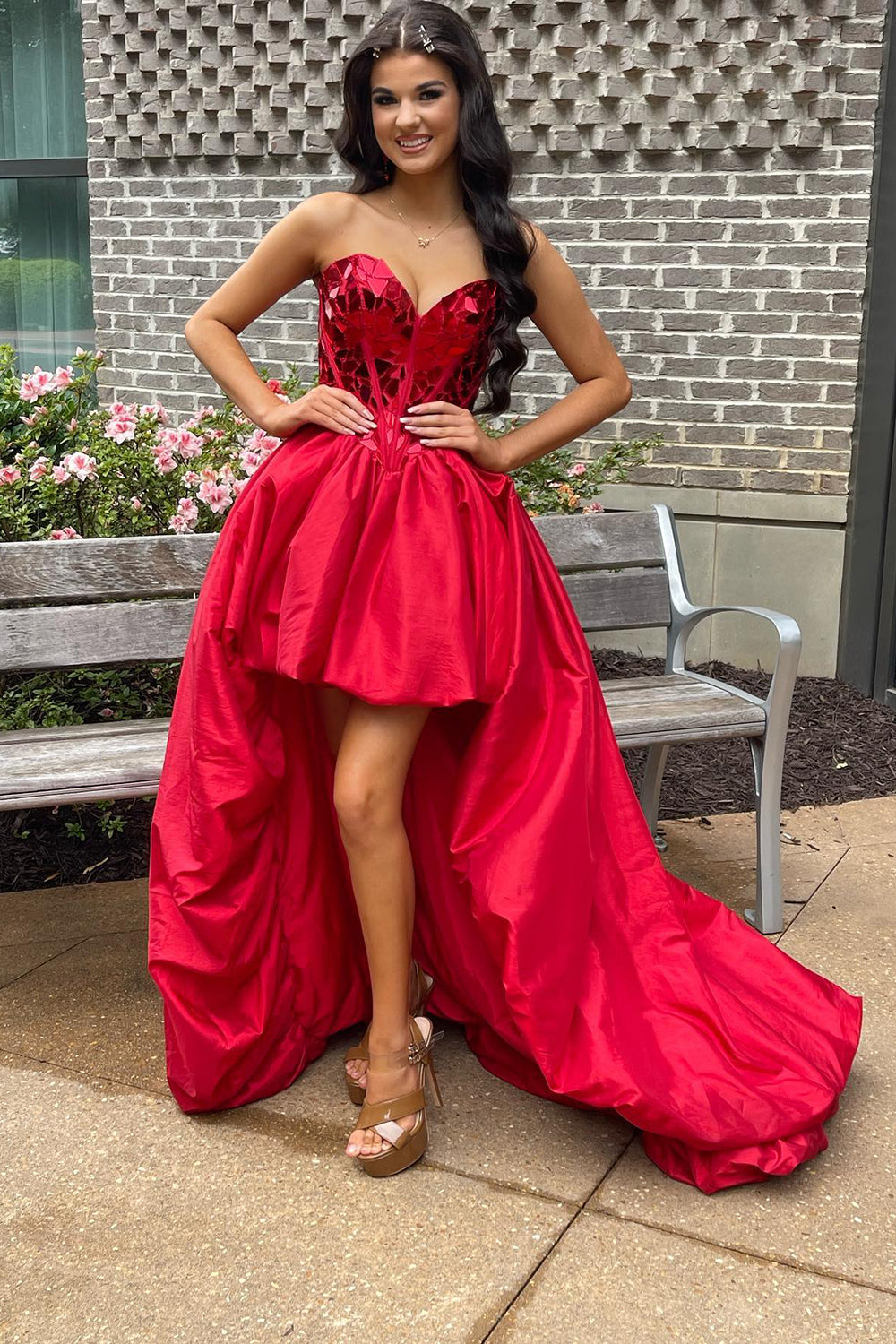 Red Mirror Strapless Corset High Low Homecoming Dress – BIZTUNNEL