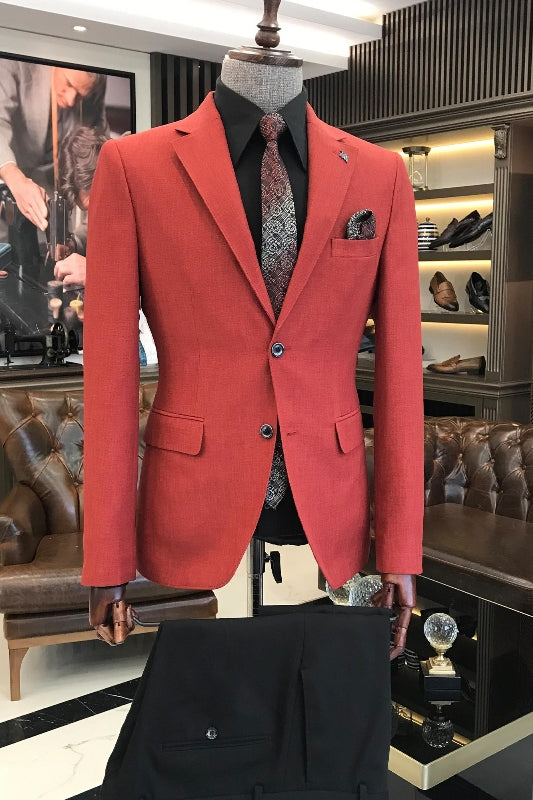 Andrew Fancy Red Notched Lapel Two Pieces Prom Men Suits