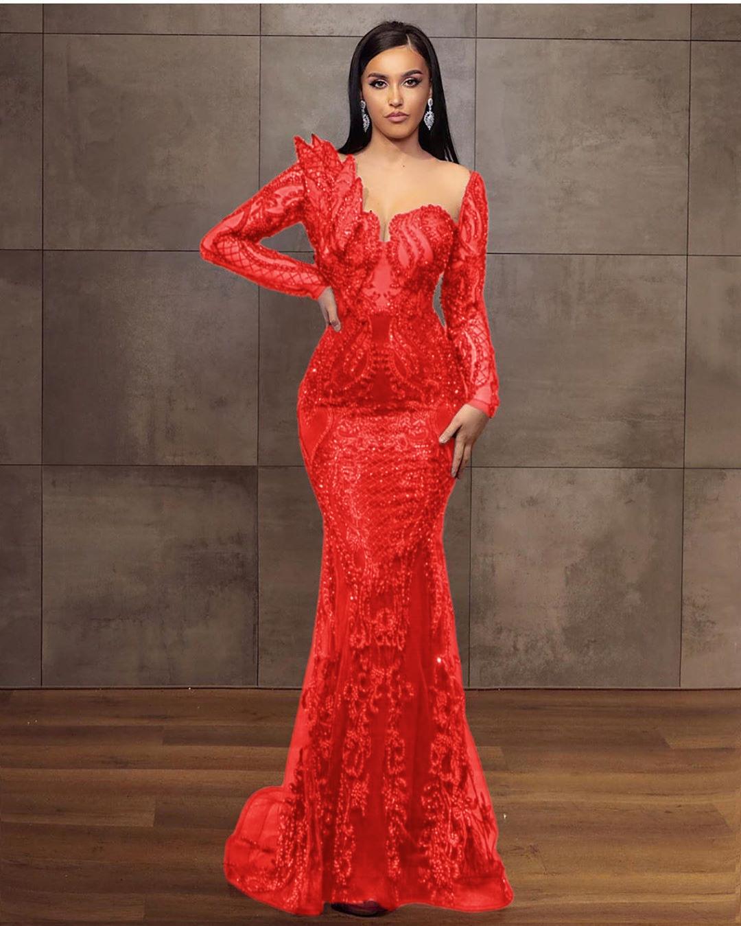 Burgundy Mermaid Evening Dress | Long Sleeve Lace Prom Gown | Custom Made BIZTUNNEL Burgundy Mermaid Evening Dress | Long Sleeve Lace Prom Gown | Custom Made BIZTUNNEL