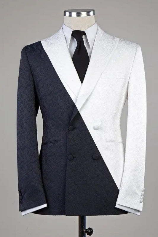 Reid Classic White Peaked Lapel Double Breasted Jacquard Prom Suits