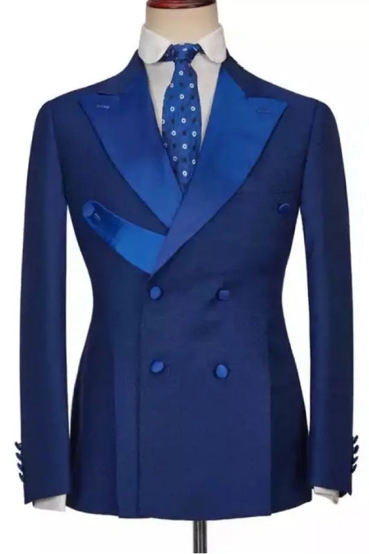 Reuben Glamorous Royal Blue Peaked Lapel Double Breasted Prom Suits