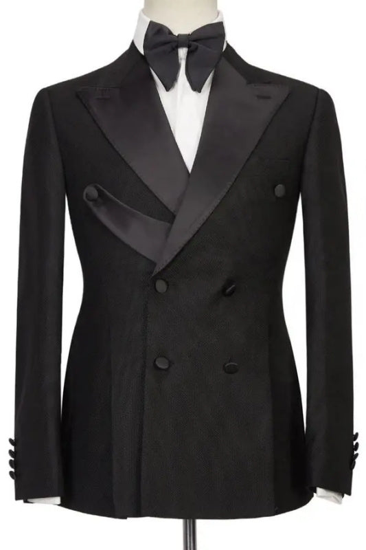 Rex Formal Black Peaked Lapel Double Breasted Prom Suits