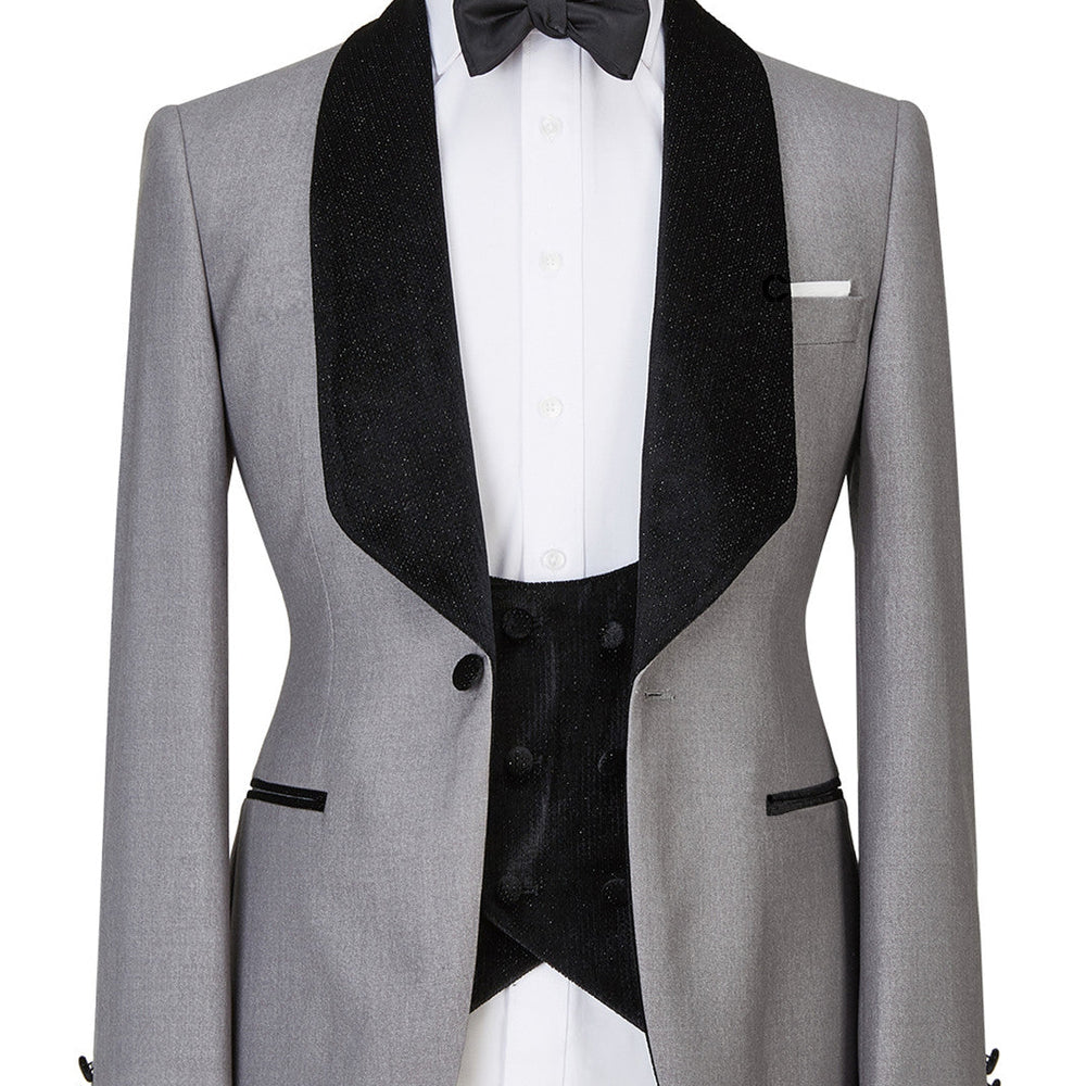 Robert Light Gray One Button Shiny Shawl Lapel Three Pieces Wedding Men Suits