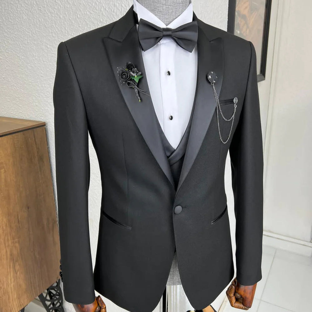 
                  
                    Rock Formal Black Peaked Lapel Three Pieces Business Suits For Men
                  
                
