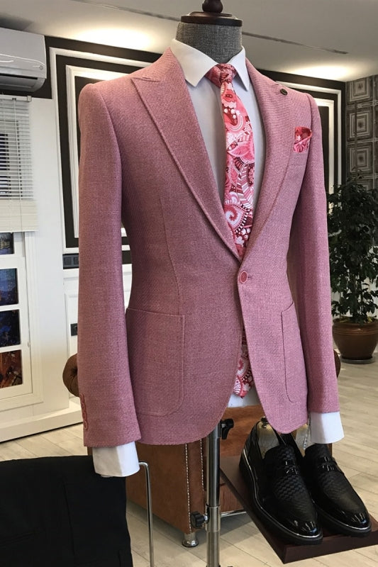 Fitzgerald Rose Pink Peaked Lapel Two Pieces Chic Prom Suits