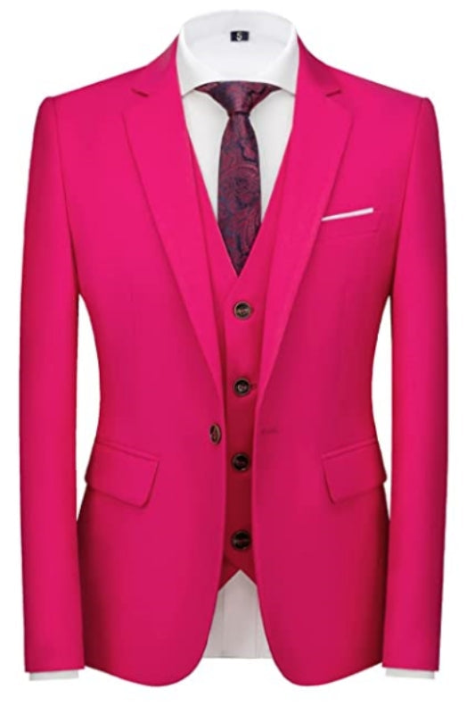 Bert Rose Red Notched Lapel Slim Fit Three Pieces Mens Suits For Prom