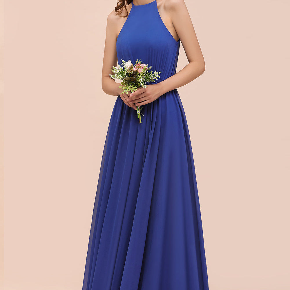 Royal Blue A-Line Chiffon Halter Bridesmaid Dress Long Wedding Guest Dress Royal Blue A-Line Chiffon Halter Bridesmaid Dress Long Wedding Guest Dress