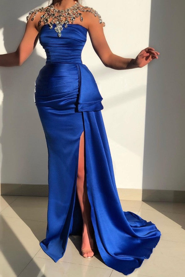 Charger l&amp;#39;image dans la galerie, Royal Blue Long Mermaid Strapless Beaded Prom Dress with Slit-BIZTUNNEL
