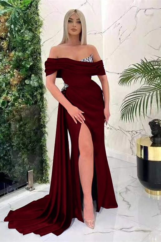 Royal Blue Long Off-the-Shoulder Ruffles Mermaid Prom Dress with Split BIZTUNNEL Royal Blue Long Off-the-Shoulder Ruffles Mermaid Prom Dress with Split BIZTUNNEL