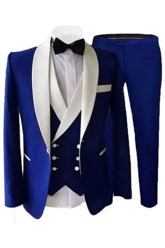 Lyle Fancy Royal Blue Shawl Lapel Three Pieces Wedding Suits