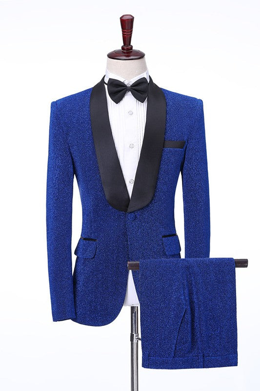 Elihjah Fancy Royal Blue Shawl Lapel Wedding Suits For Men