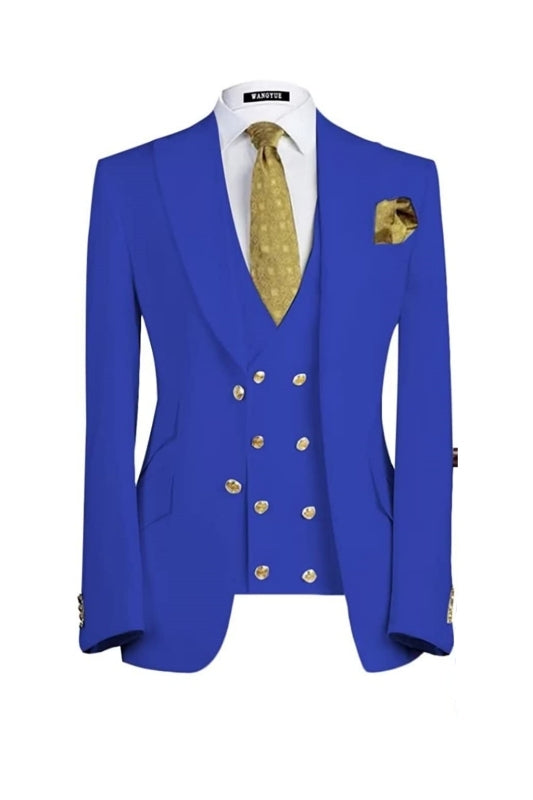 Benjamin Beespoke Royal Blue Three Pieces Peaked Lapel Prom Suits For Men