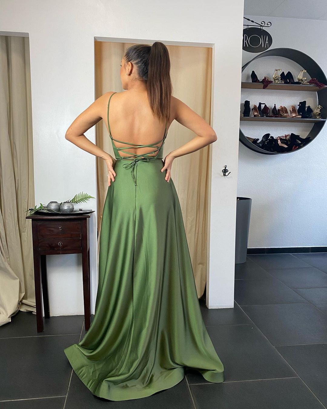 Sexy Long A-line Spaghetti Straps Satin Front Slit Backless Prom Dress with Pockets-BIZTUNNEL