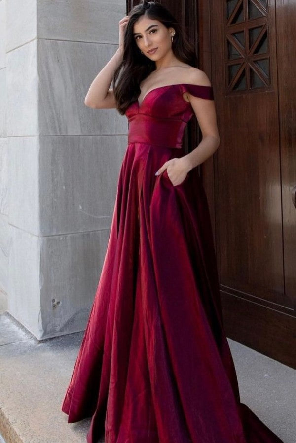 Sexy Long A-line V-neck Off-the-shoulder Backless Velvet Prom Dress With Pockets-BIZTUNNEL