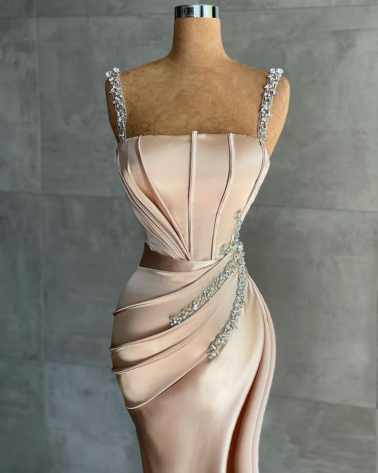Sexy Long Satin Silk Mermaid Prom Dress with Deep Side Slit-BIZTUNNEL