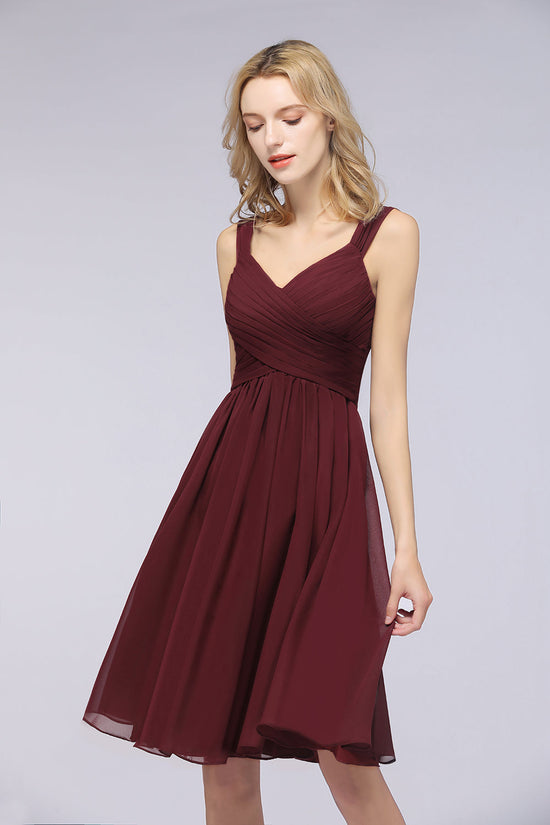 Load image into Gallery viewer, Sexy Short A-line V-neck Burgundy Bridesmaid Dresses-BIZTUNNEL

