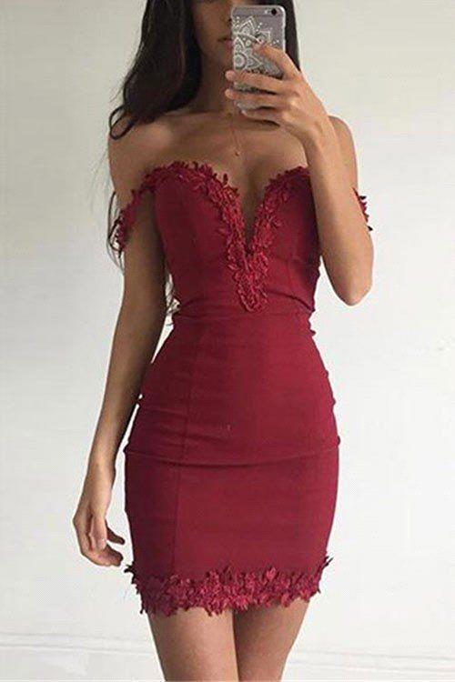 Load image into Gallery viewer, Sexy Short Sheath Off-the-shoulder Burgundy Prom Dress-BIZTUNNEL
