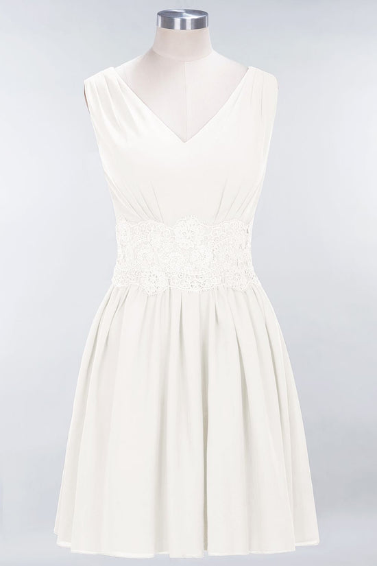 Short A-line Chiffon Lace V-Neck Bridesmaid Dresses-BIZTUNNEL