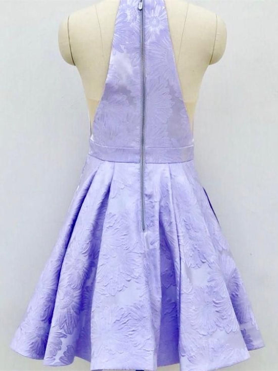 Load image into Gallery viewer, Short A-Line Deep V-Neck Halter Sleeveless Homecoming Dress-BIZTUNNEL
