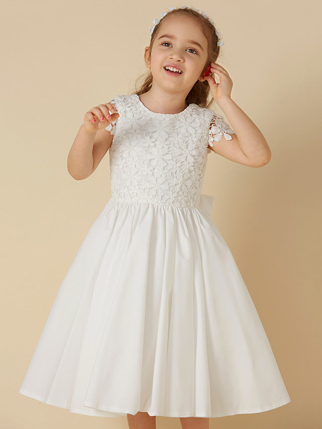 Short A-Line Lace Scoop Neck Wedding First Communion Flower Girl Dresses with Sleeves Short A-Line Lace Scoop Neck Wedding First Communion Flower Girl Dresses with Sleeves